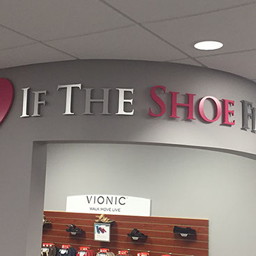 metal laminate display letters, laser cut acrylic letters and logo with cut vinyl sign