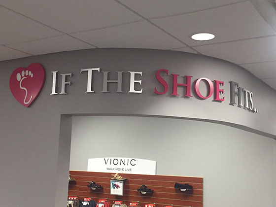 metal laminate display letters, laser cut acrylic letters and logo with cut vinyl sign