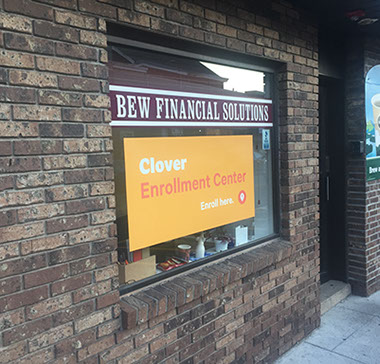 Digitally printed vinyl graphics applied to window